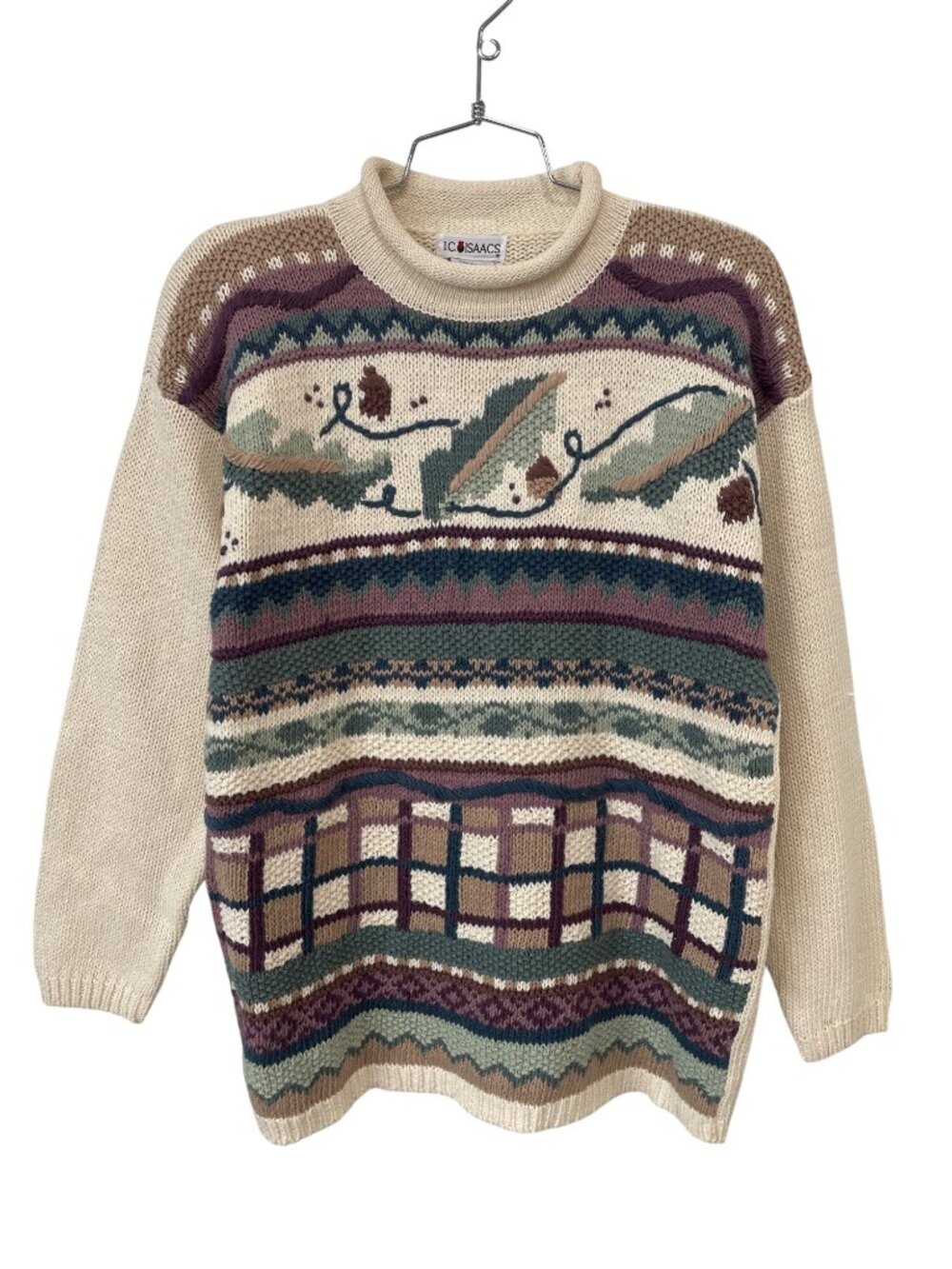 Vintage 90s IC Isaacs Sweater Size Small Mock Neck Beige Cottage Deadstock NEW